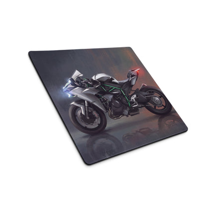 Kawasaki Ninja H2 Inspired Oversized Gaming Desk Pad, Silver and Black Hyperbike Office Mousepad