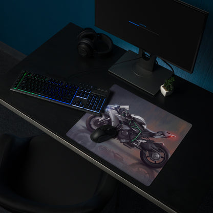 Kawasaki Ninja H2 Inspired Oversized Gaming Desk Pad, Silver and Black Hyperbike Office Mousepad