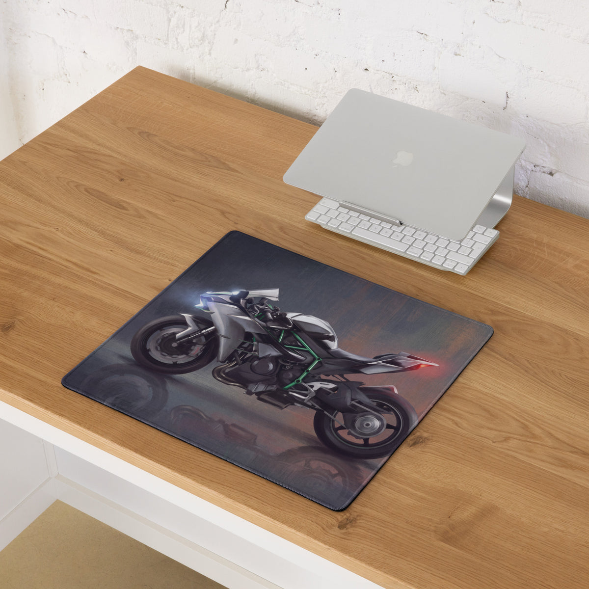 Kawasaki Ninja H2 Inspired Oversized Gaming Desk Pad, Silver and Black Hyperbike Office Mousepad