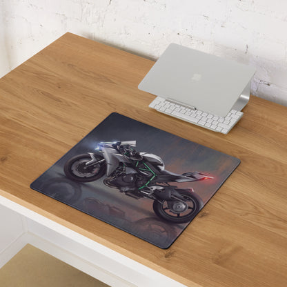 Kawasaki Ninja H2 Inspired Oversized Gaming Desk Pad, Silver and Black Hyperbike Office Mousepad