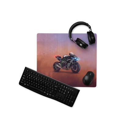 Kawasaki Ninja H2 Inspired Extended Keyboard Mat, Dark Metallic Supercharged Sportbike Desk Pad