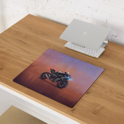 Kawasaki Ninja H2 Inspired Extended Keyboard Mat, Dark Metallic Supercharged Sportbike Desk Pad