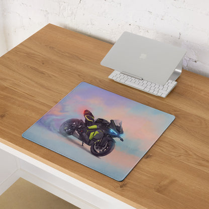 Ducati V4 Lamborghini Inspired Premium Desk Protector, Carbon and Neon Yellow Superbike Mouse Pad