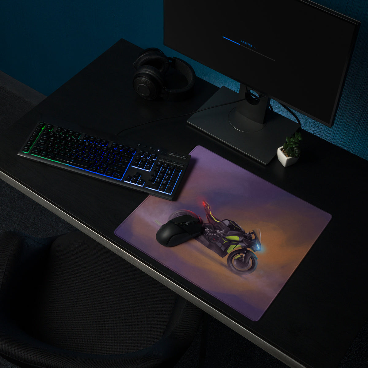 Ducati Panigale V4 Lamborghini Inspired Large Gaming Mousepad, Matte Black and Lime Trackside Desk Mat