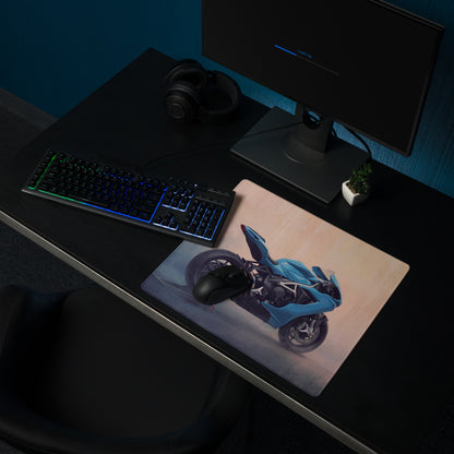 MV Agusta F3 Inspired Extended Gaming Desk Mat, Blue Triple-Exhaust Superbike Mousepad