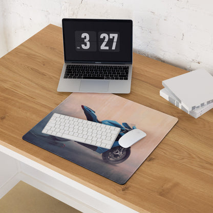 MV Agusta F3 Inspired Extended Gaming Desk Mat, Blue Triple-Exhaust Superbike Mousepad