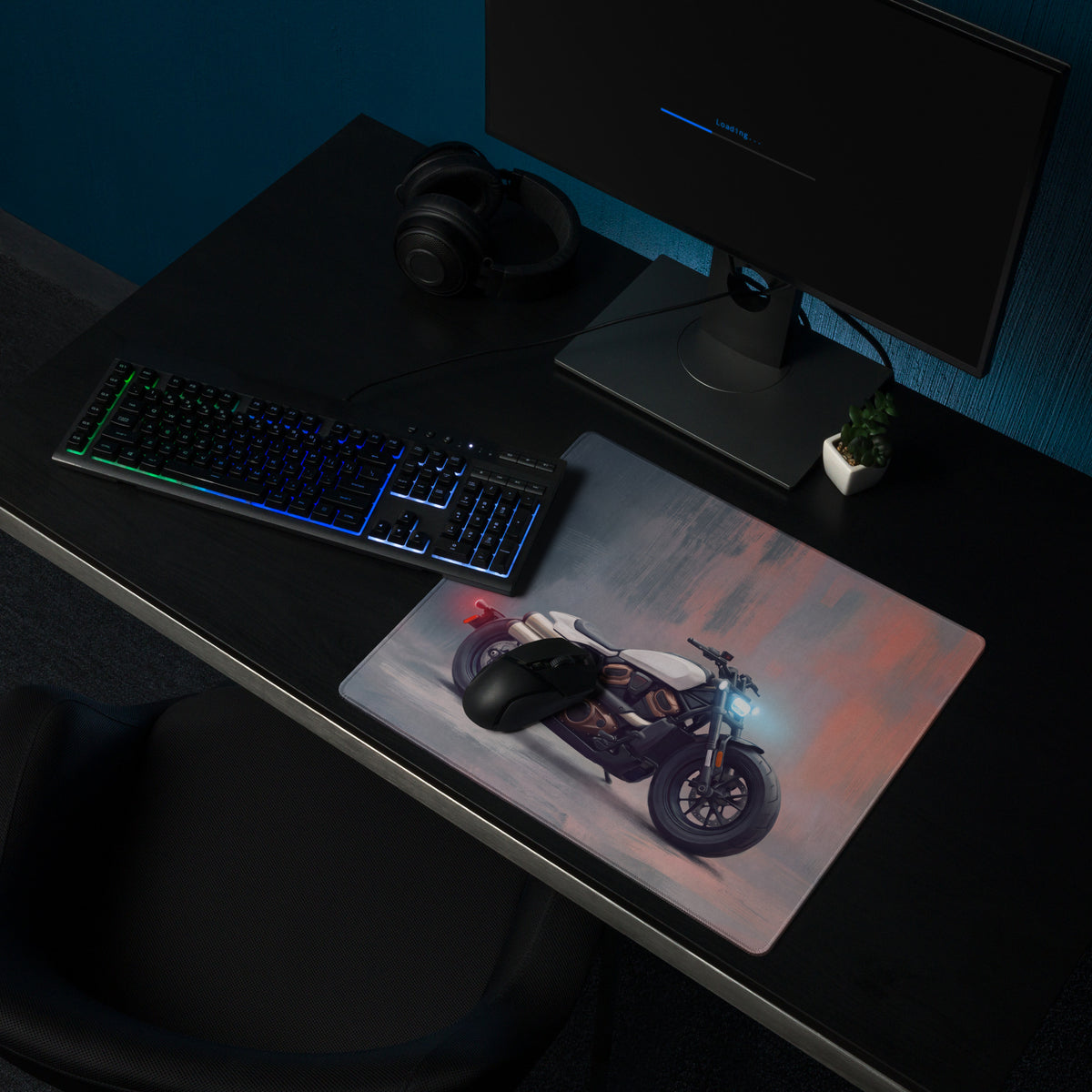 Sportster Inspired Oversized Gaming Desk Protector, American V-Twin Keyboard Mat