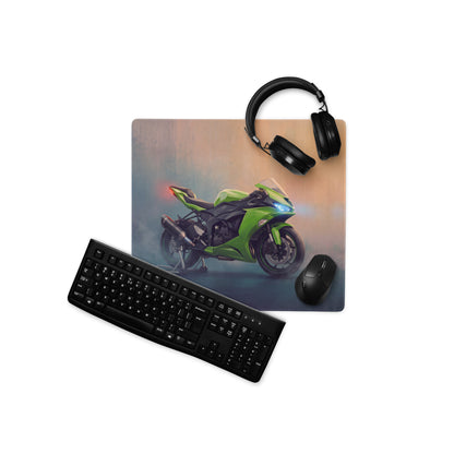 Kawasaki Ninja ZX6R Inspired Oversized Mouse Pad, Lime Green Sportbike Workspace Mat