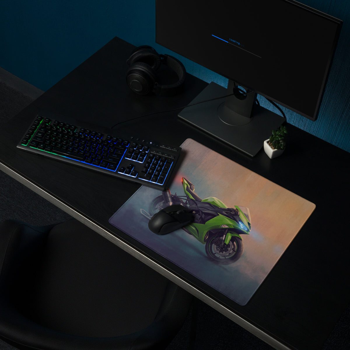 Kawasaki Ninja ZX6R Inspired Oversized Mouse Pad, Lime Green Sportbike Workspace Mat