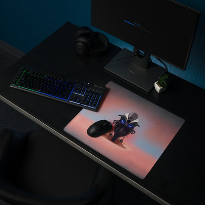 Bmw m1000rr inspired large gaming mousepad with vibrant pink and blue gradient and black motorcycle design