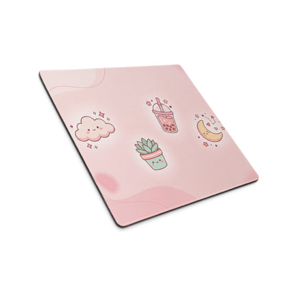 Pink Cute Gaming Mouse Pad With Strawberries And Clouds Design