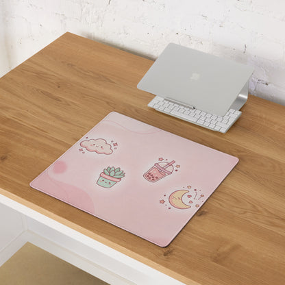 Pink Cute Gaming Mouse Pad With Strawberries And Clouds Design