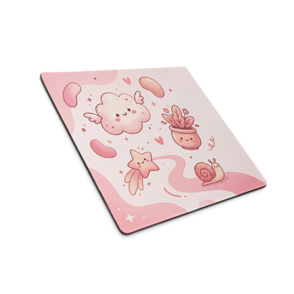 Pink Cute Cartoon Mouse Pad Large Non Slip Girly Hearts And Stars Design