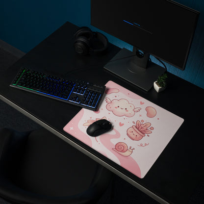 Pink Cute Cartoon Mouse Pad Large Non Slip Girly Hearts And Stars Design