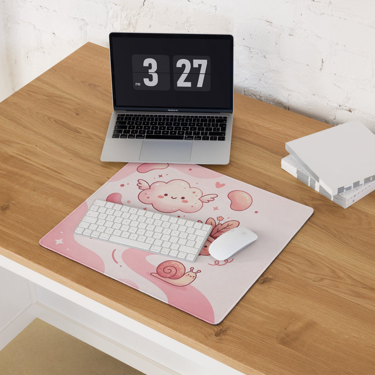 Pink Cute Cartoon Mouse Pad Large Non Slip Girly Hearts And Stars Design