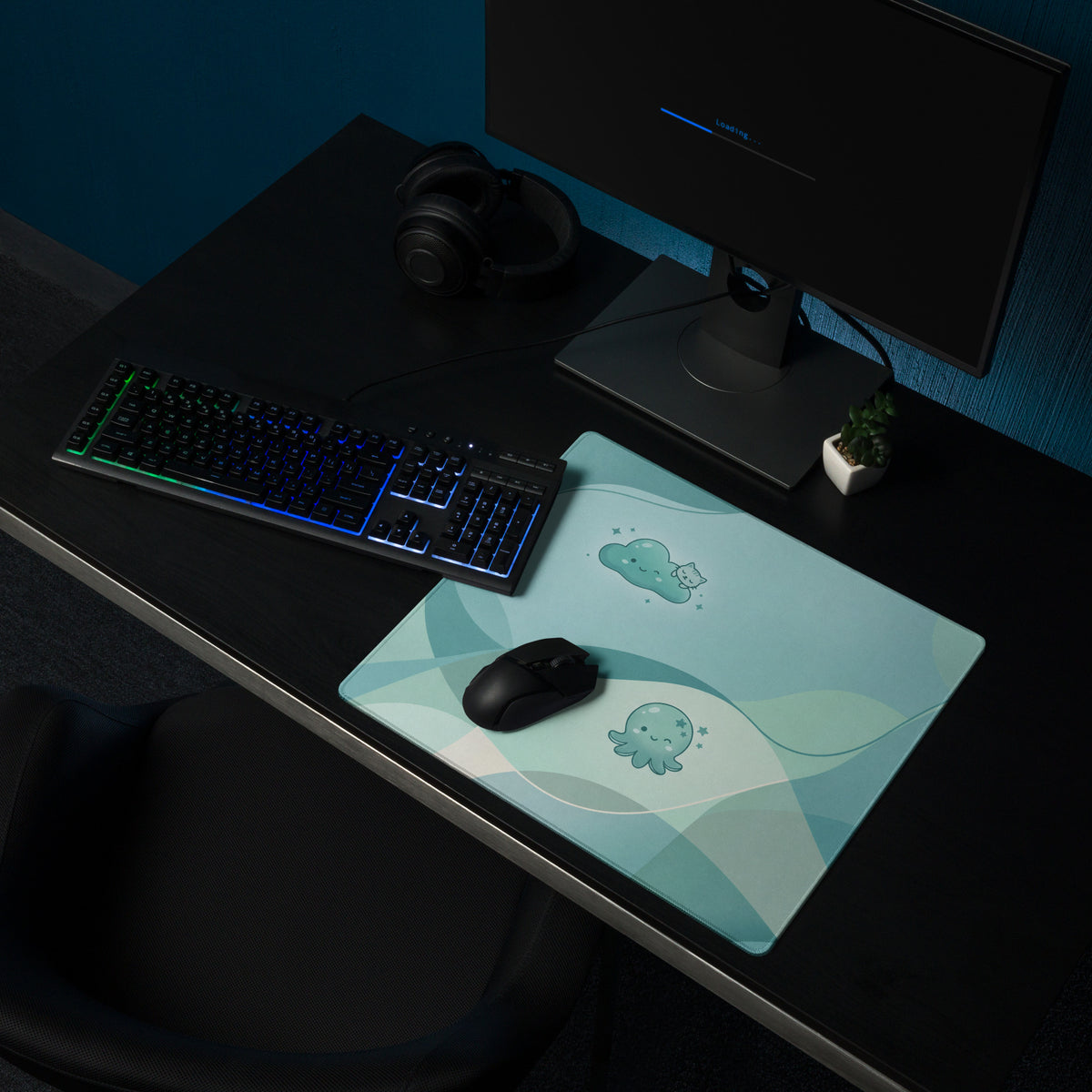 Cute Ocean Friends Gaming Mouse Pad - Blue Teal Mat For Cute Setup
