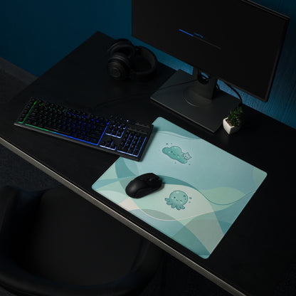 Cute Ocean Friends Gaming Mouse Pad - Blue Teal Mat For Cute Setup