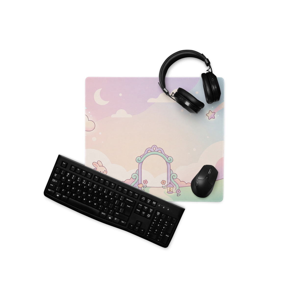 Pastel Cute Bunny Clouds Mouse Pad
