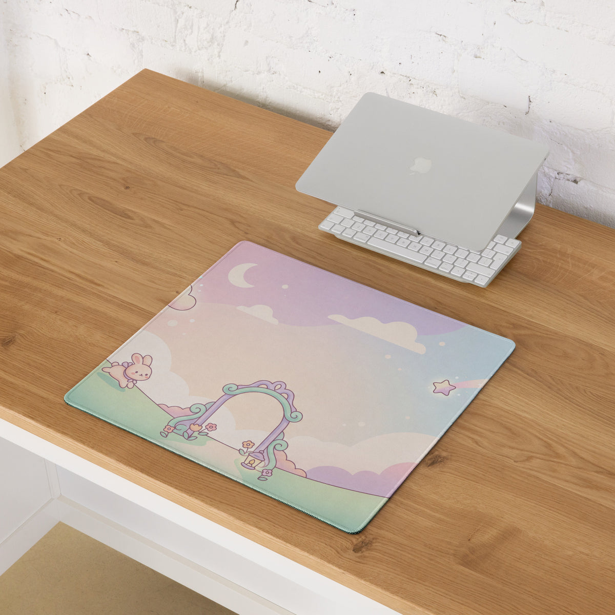 Pastel Cute Bunny Clouds Mouse Pad