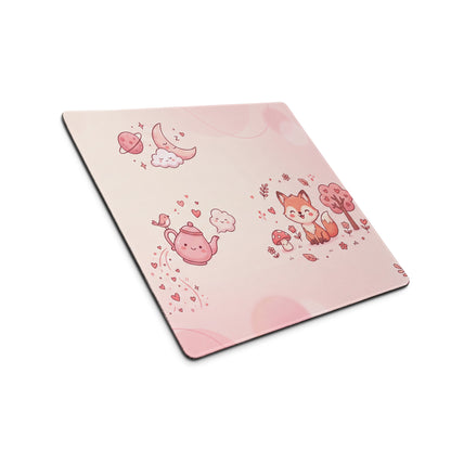 Pink Cute Gaming Mouse Pad With Hearts & Fox