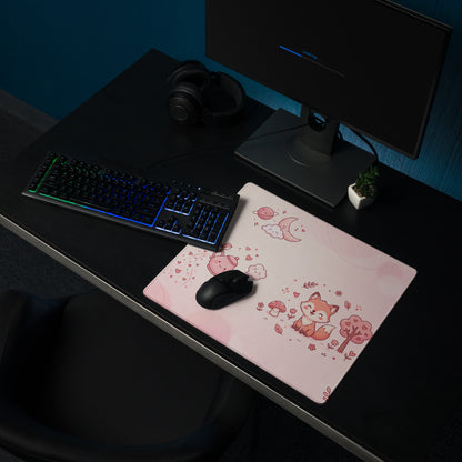 Pink Cute Gaming Mouse Pad With Hearts & Fox
