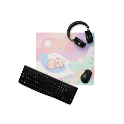 Pastel Rainbow Kitty Themed Gaming Mouse Pad