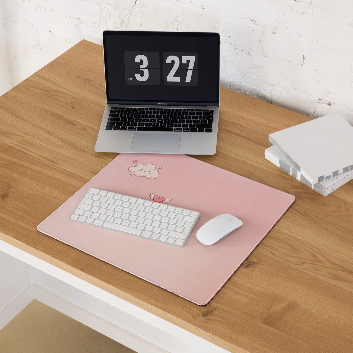Pink Gradient Cute Cloud Hearts Gaming Mouse Pad