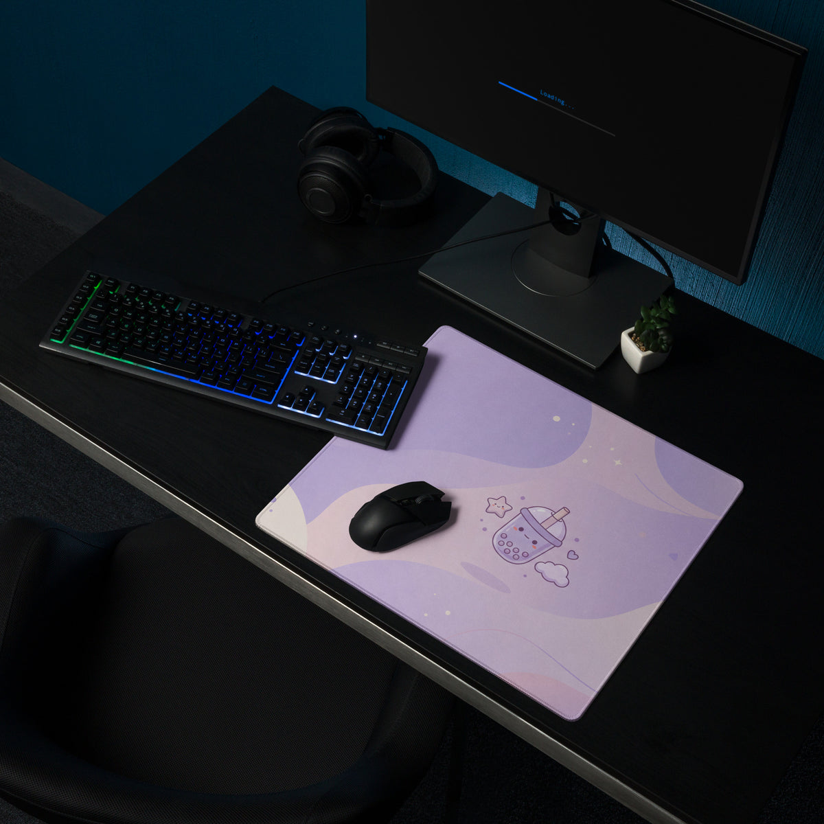 Cute Purple Galaxy Gaming Mouse Pad With Cute Stars