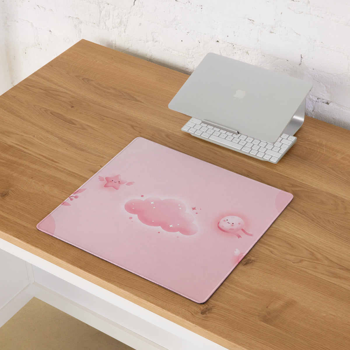 Pink Cute Galaxy Mouse Pad With Hearts And Stars