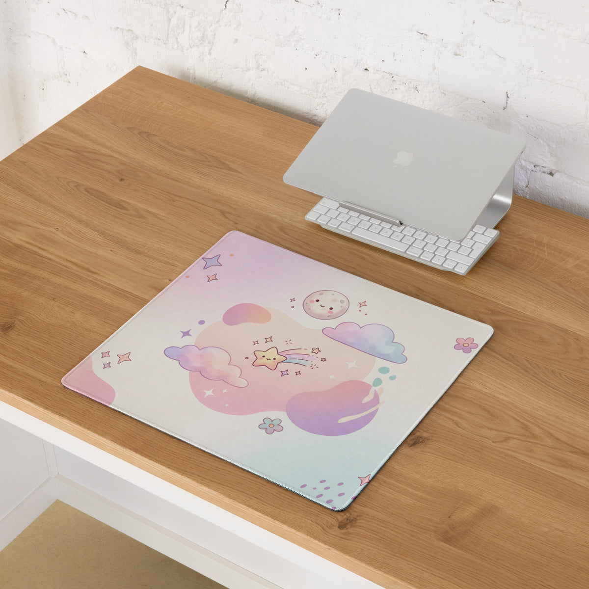 Pastel Cute Dream World Gaming Mouse Pad With Moon Bunny Cats