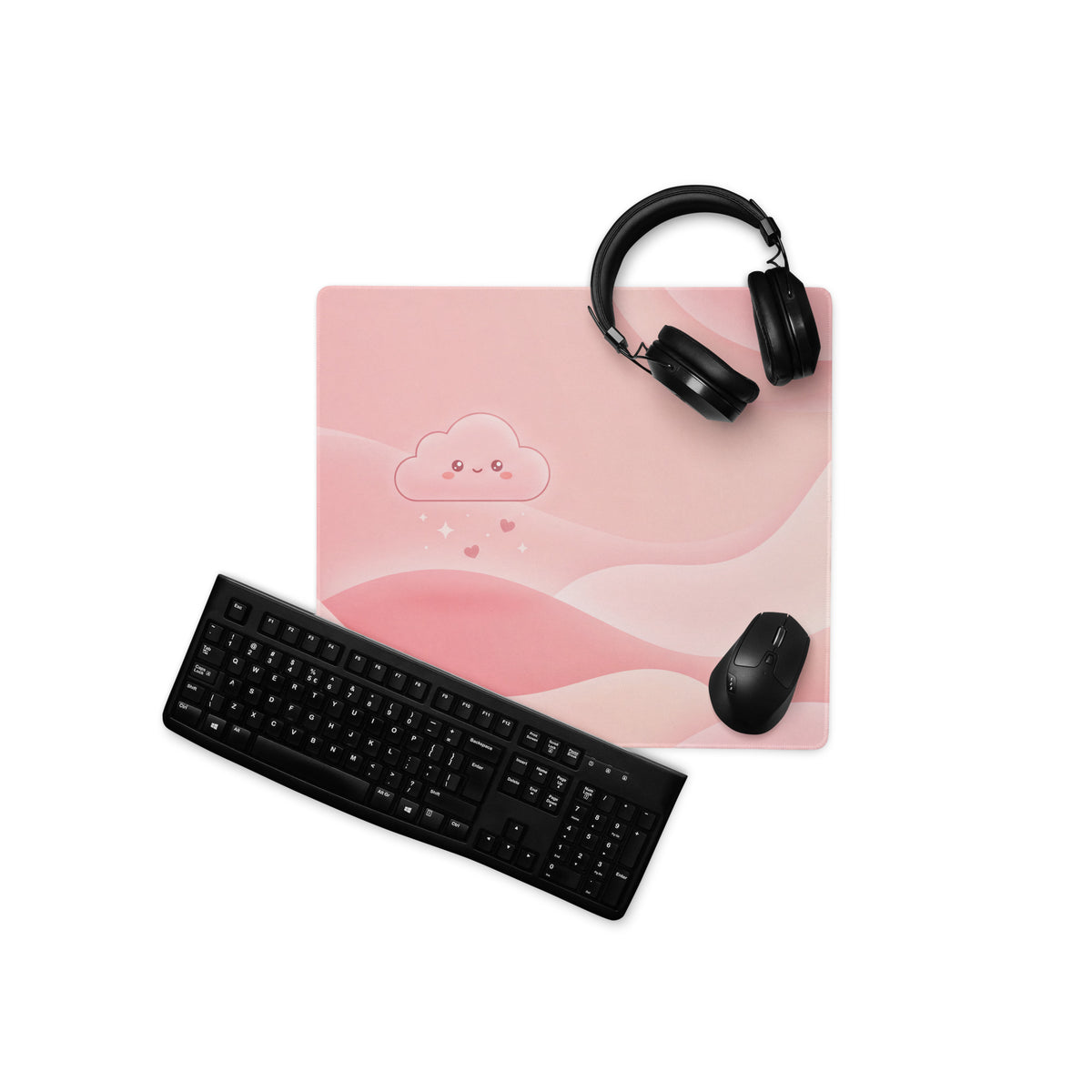 Pink Large Gaming Mouse Pad Cute Clouds And Bunnies