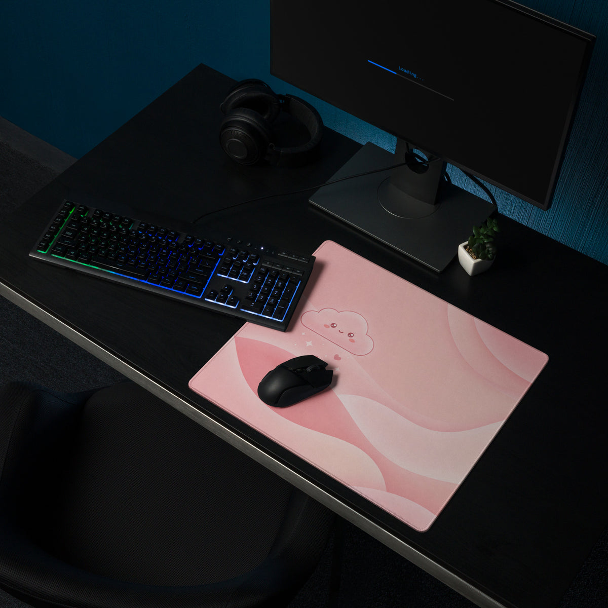 Pink Large Gaming Mouse Pad Cute Clouds And Bunnies