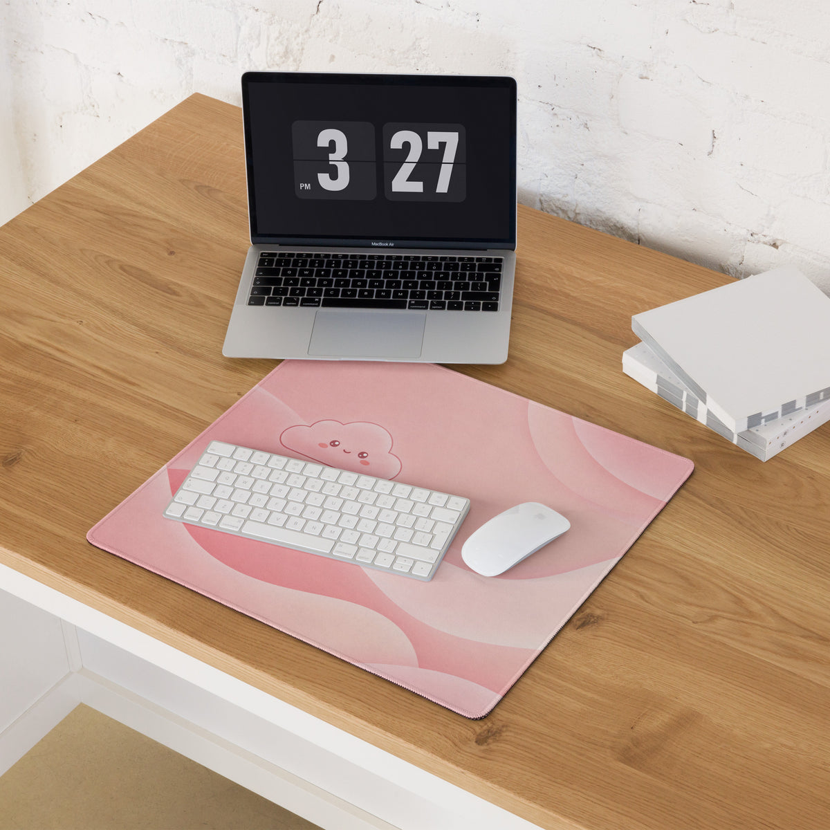 Pink Large Gaming Mouse Pad Cute Clouds And Bunnies