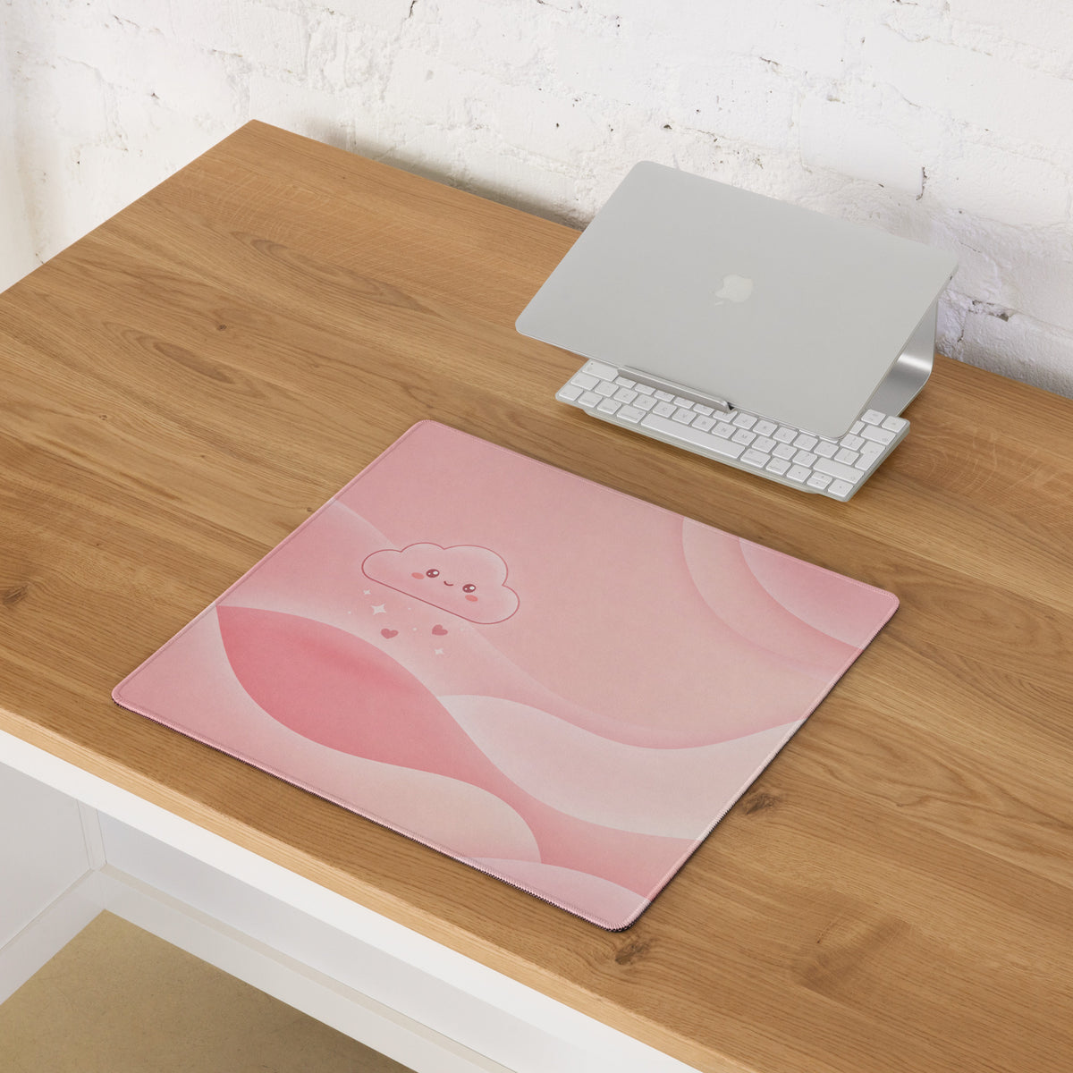 Pink Large Gaming Mouse Pad Cute Clouds And Bunnies