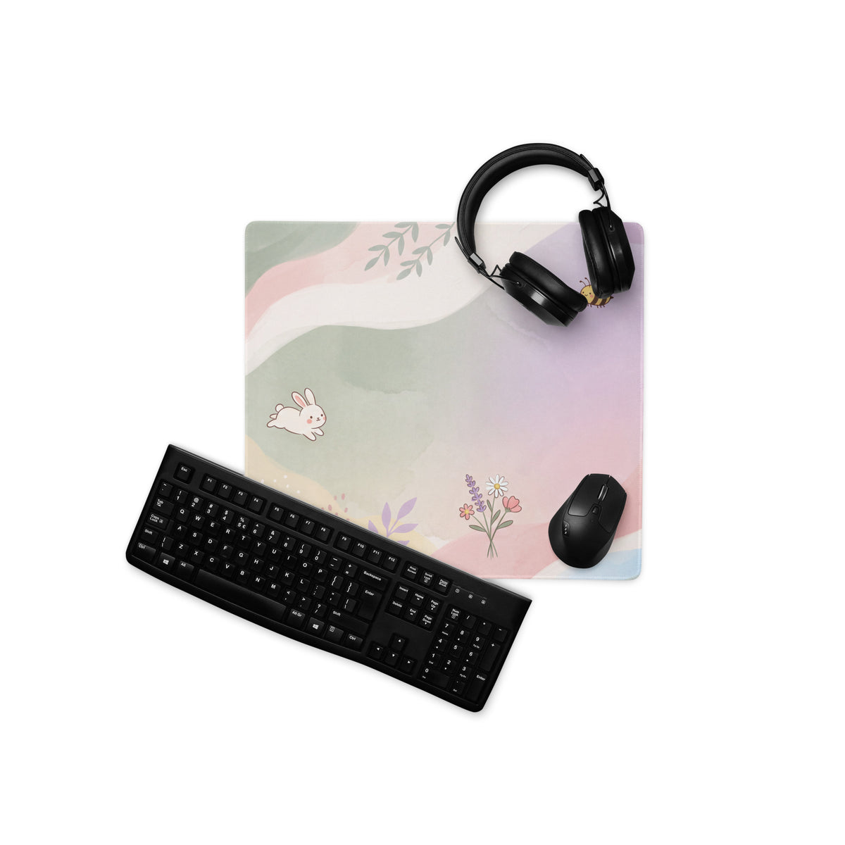 Pastel Floral Cute Gaming Mouse Pad With Bees