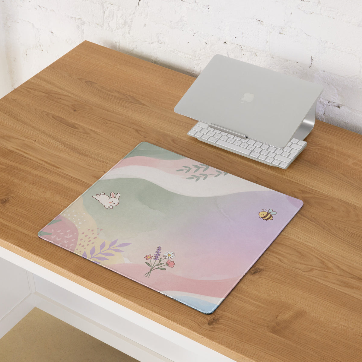 Pastel Floral Cute Gaming Mouse Pad With Bees