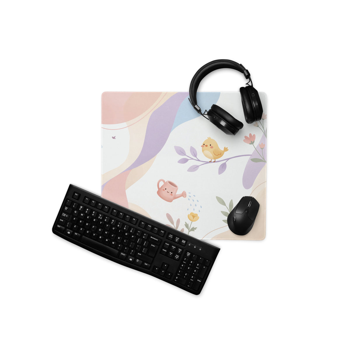 Cute Pink Rainbow Birds Gaming Mousepad