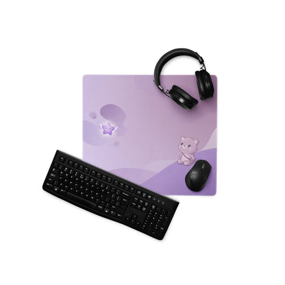 Purple Cute Gaming Mouse Pad With Clouds Stars Bear Design