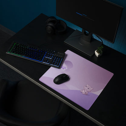 Purple Cute Gaming Mouse Pad With Clouds Stars Bear Design