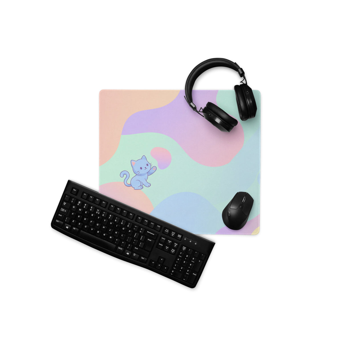 Pastel Cute Cat And Bird Gaming Mouse Pad