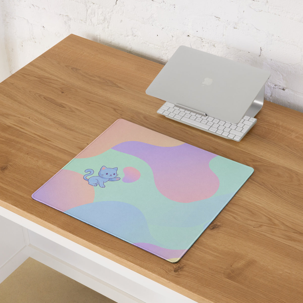 Pastel Cute Cat And Bird Gaming Mouse Pad