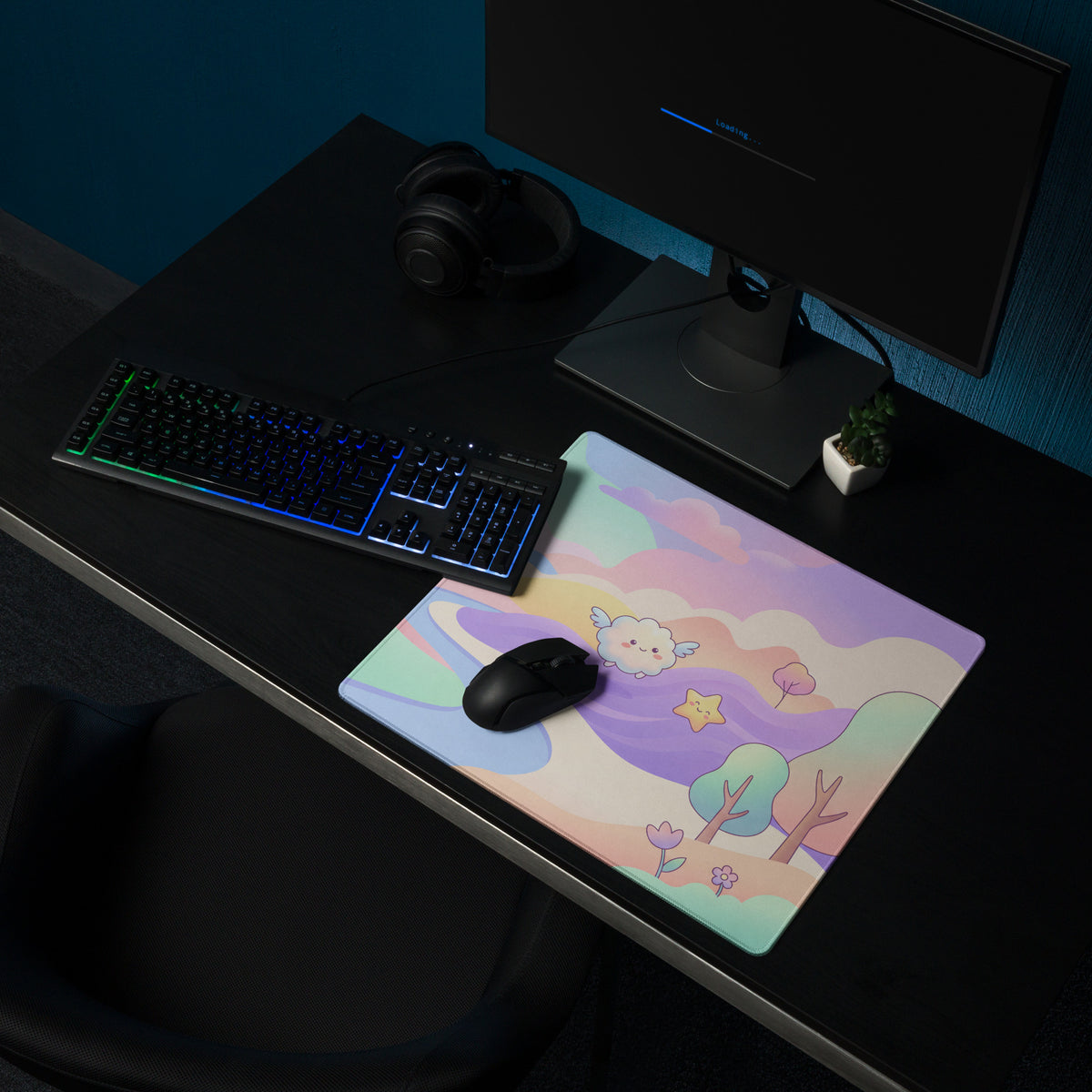 Pastel Rainbow Cute Gaming Mouse Pad With Clouds