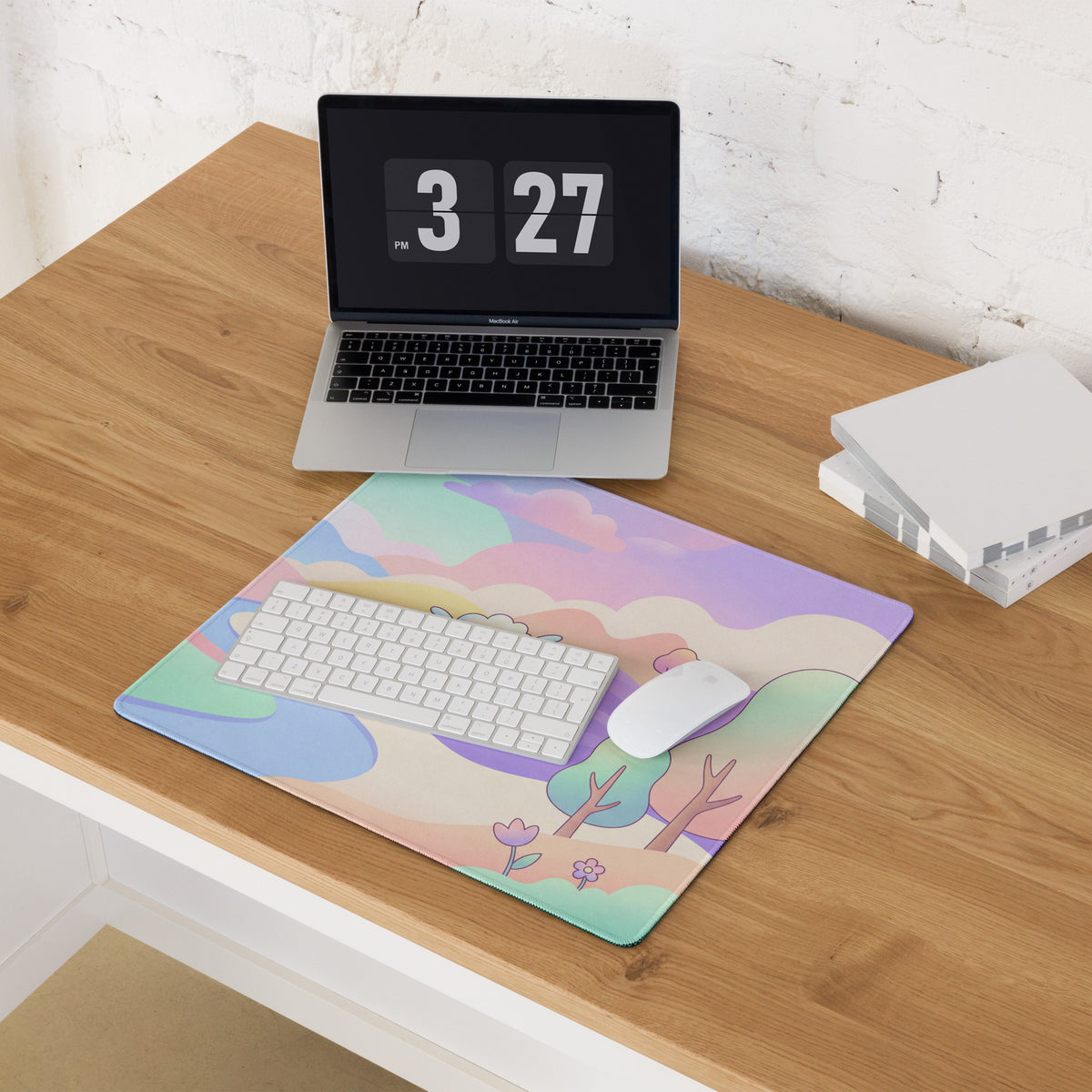 Pastel Rainbow Cute Gaming Mouse Pad With Clouds