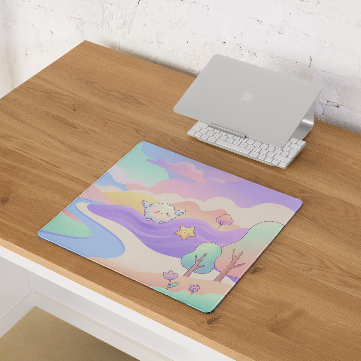 Pastel Rainbow Cute Gaming Mouse Pad With Clouds