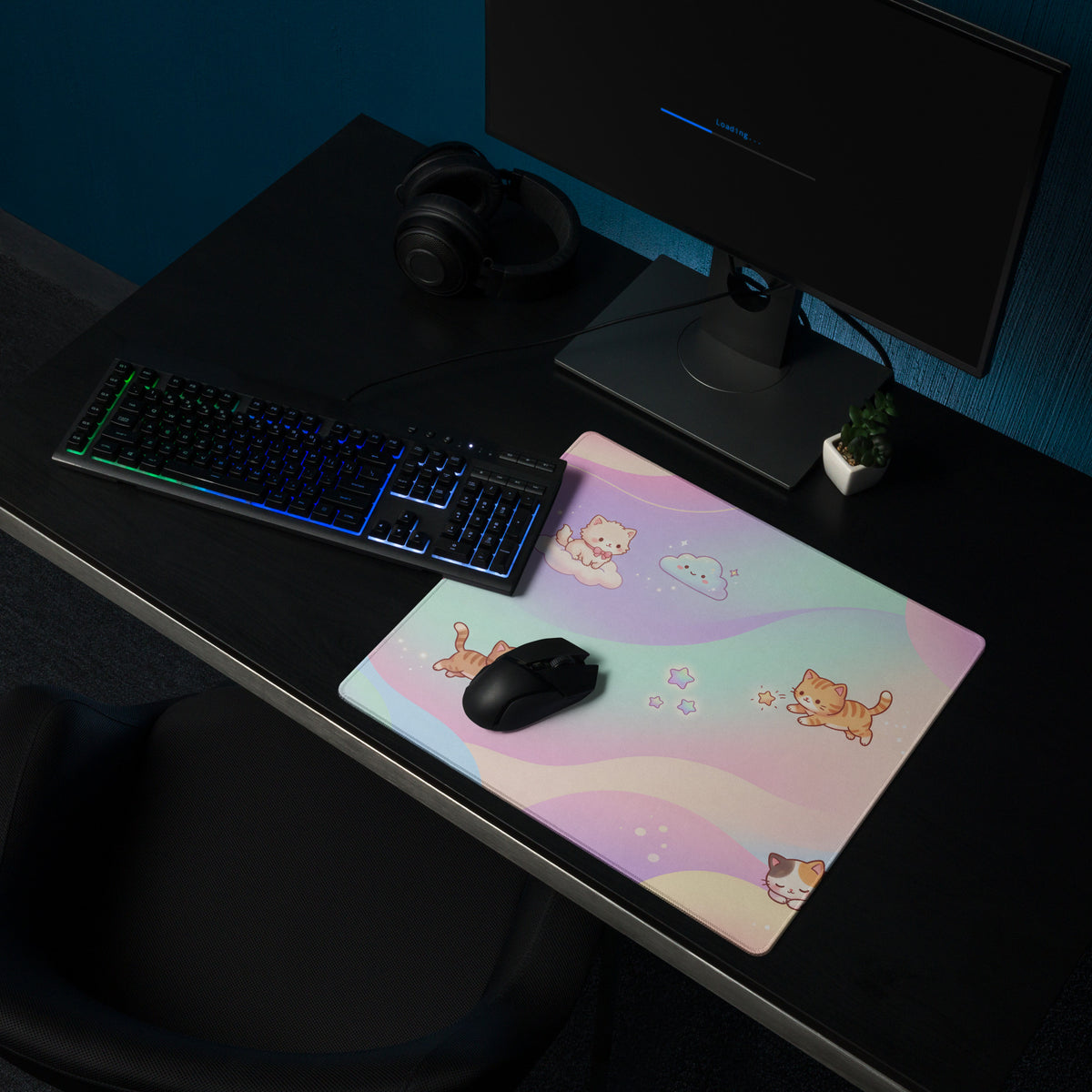 Pastel Cute Cats Rainbow Gaming Mouse Pad