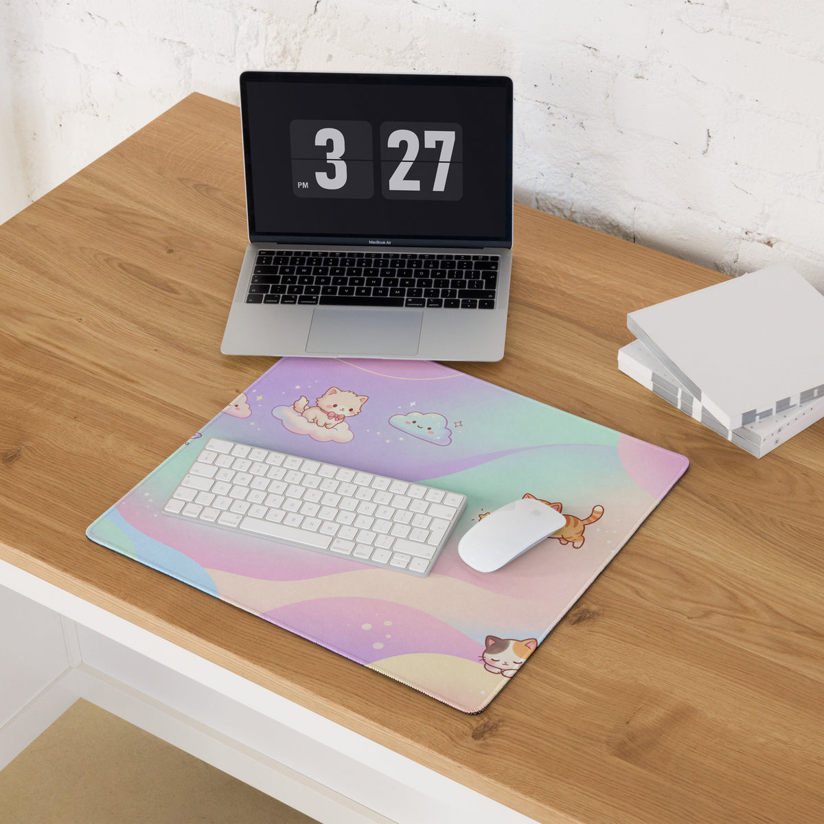 Pastel Cute Cats Rainbow Gaming Mouse Pad