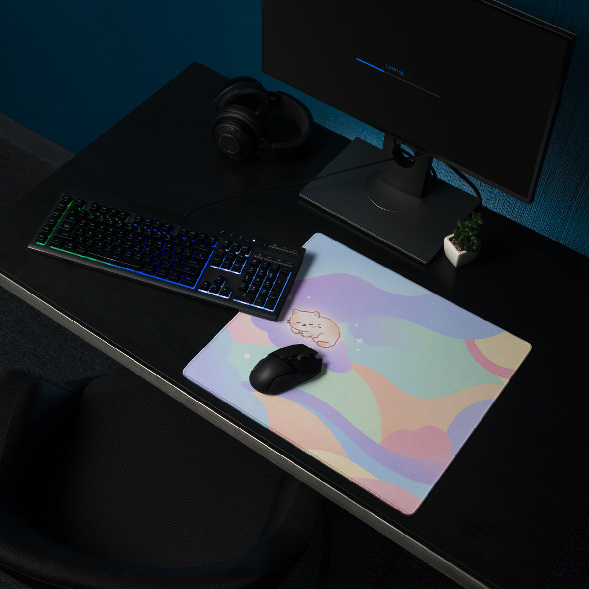 Pastel Cute Cats Gaming Mouse Pad Rainbow Clouds