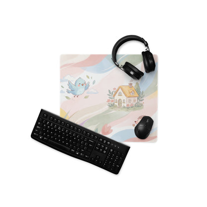 Pastel Rainbow Cute Gaming Mouse Pad With Cozy Scene