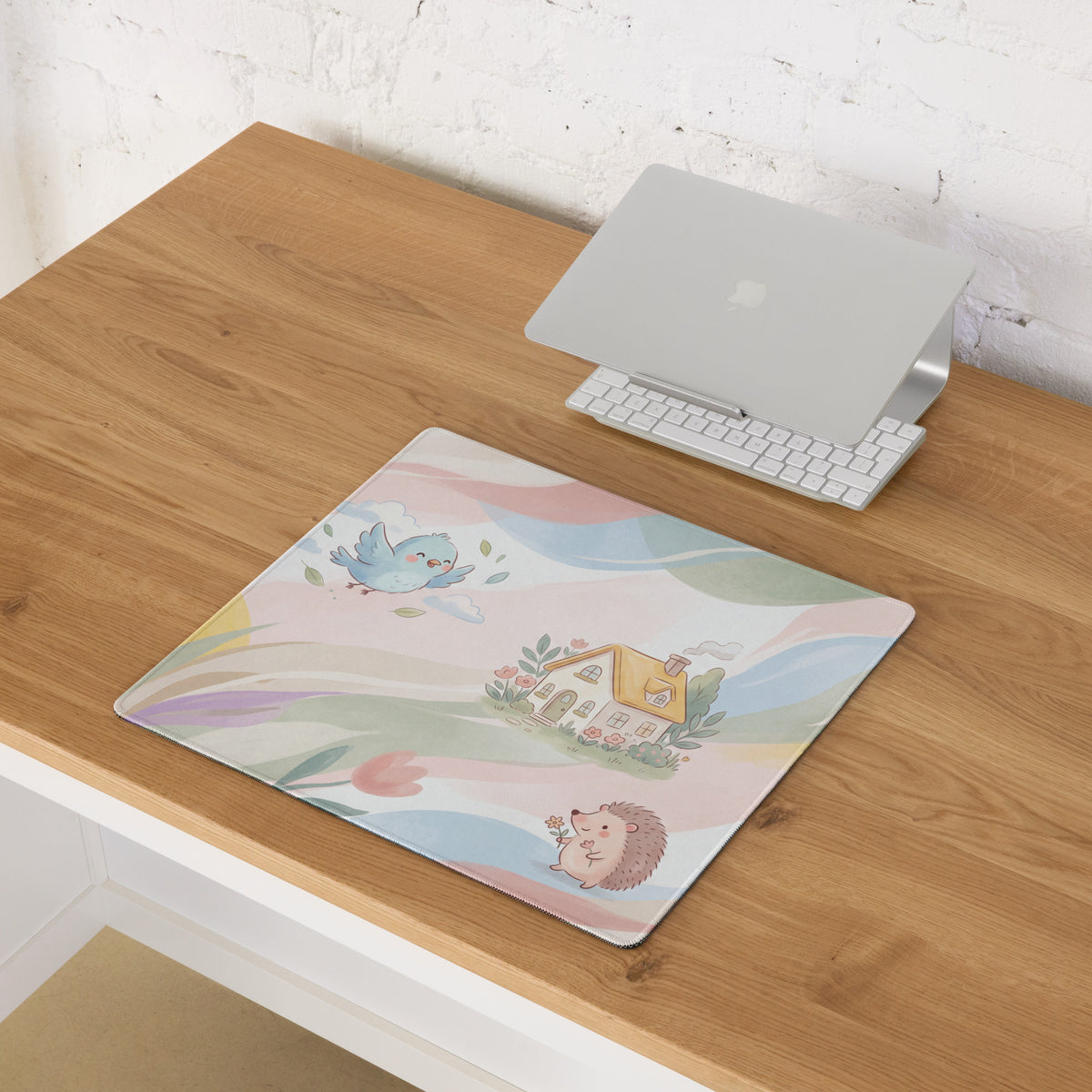 Pastel Rainbow Cute Gaming Mouse Pad With Cozy Scene
