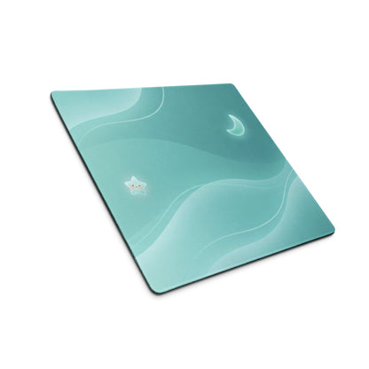 Pastel Teal Large Gaming Mouse Pad With Cute Cloud Moon Design